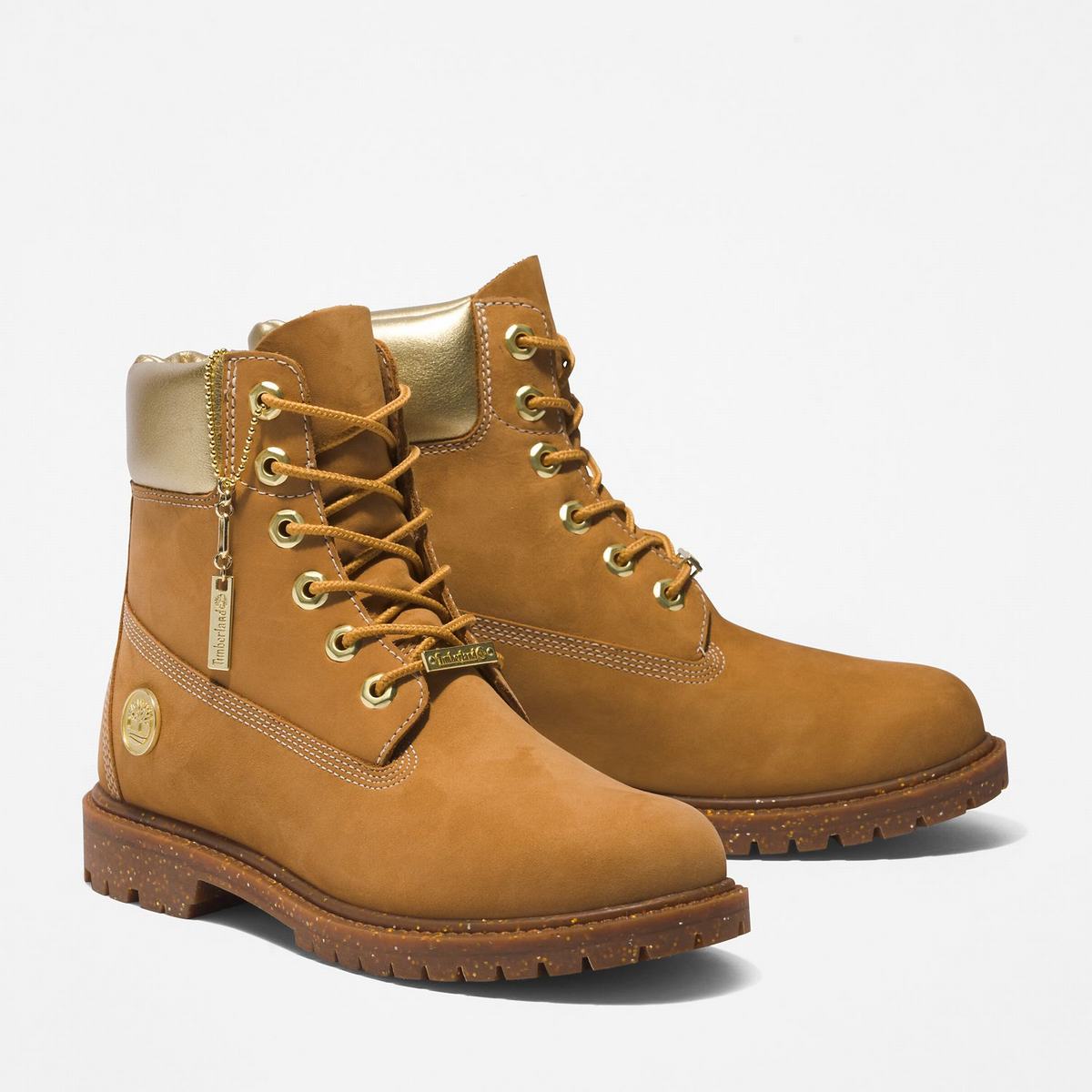 Timberland 6-Inch Boots~Vandtætte Vandtætte Støvler Dame Brune Guld | FKCJ03916