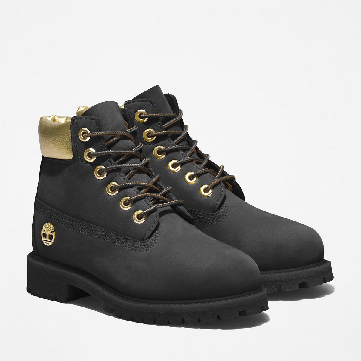 Timberland 6-Inch Boots~Vandtætte Vandtætte Støvler Børn Sort Guld | HELN86394