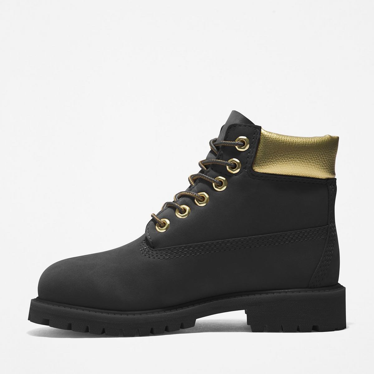 Timberland 6-Inch Boots~Vandtætte Vandtætte Støvler Børn Sort Guld | HELN86394