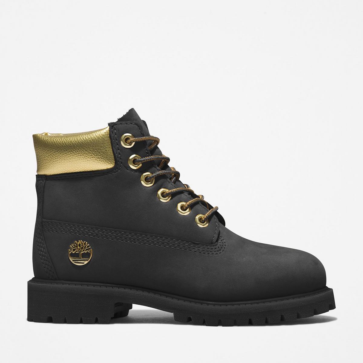 Timberland 6-Inch Boots~Vandtætte Vandtætte Støvler Børn Sort Guld | HELN86394