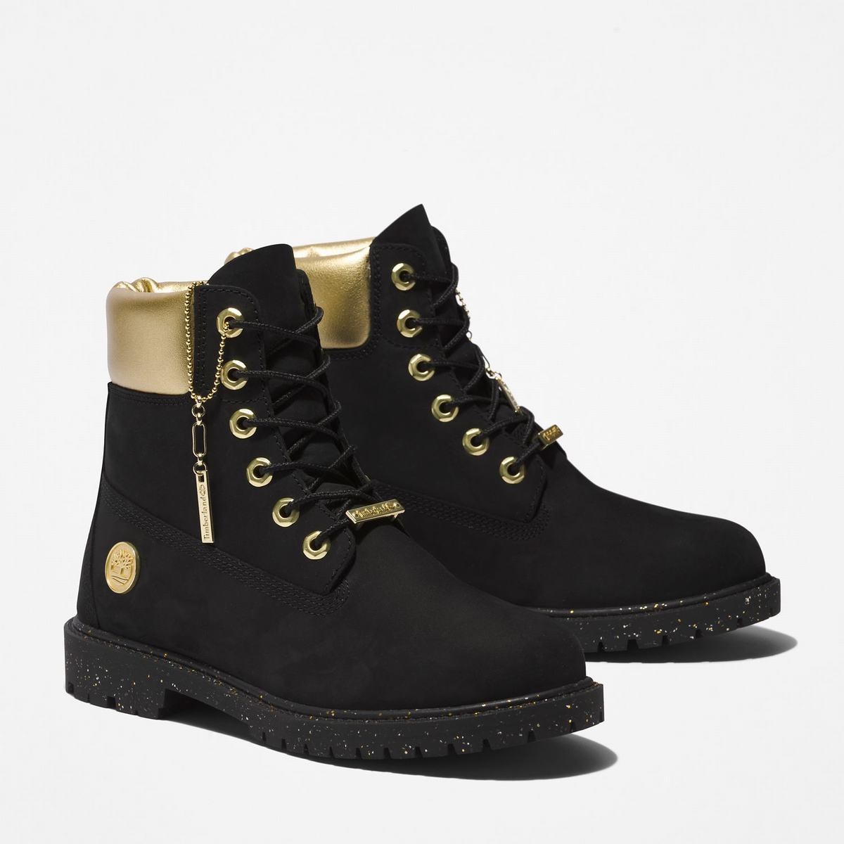 Timberland 6-Inch Boots~Vandtætte Vandtætte Støvler Dame Sort Guld | JXBI30765