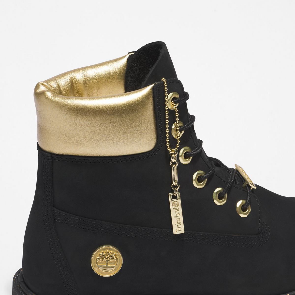 Timberland 6-Inch Boots~Vandtætte Vandtætte Støvler Dame Sort Guld | JXBI30765