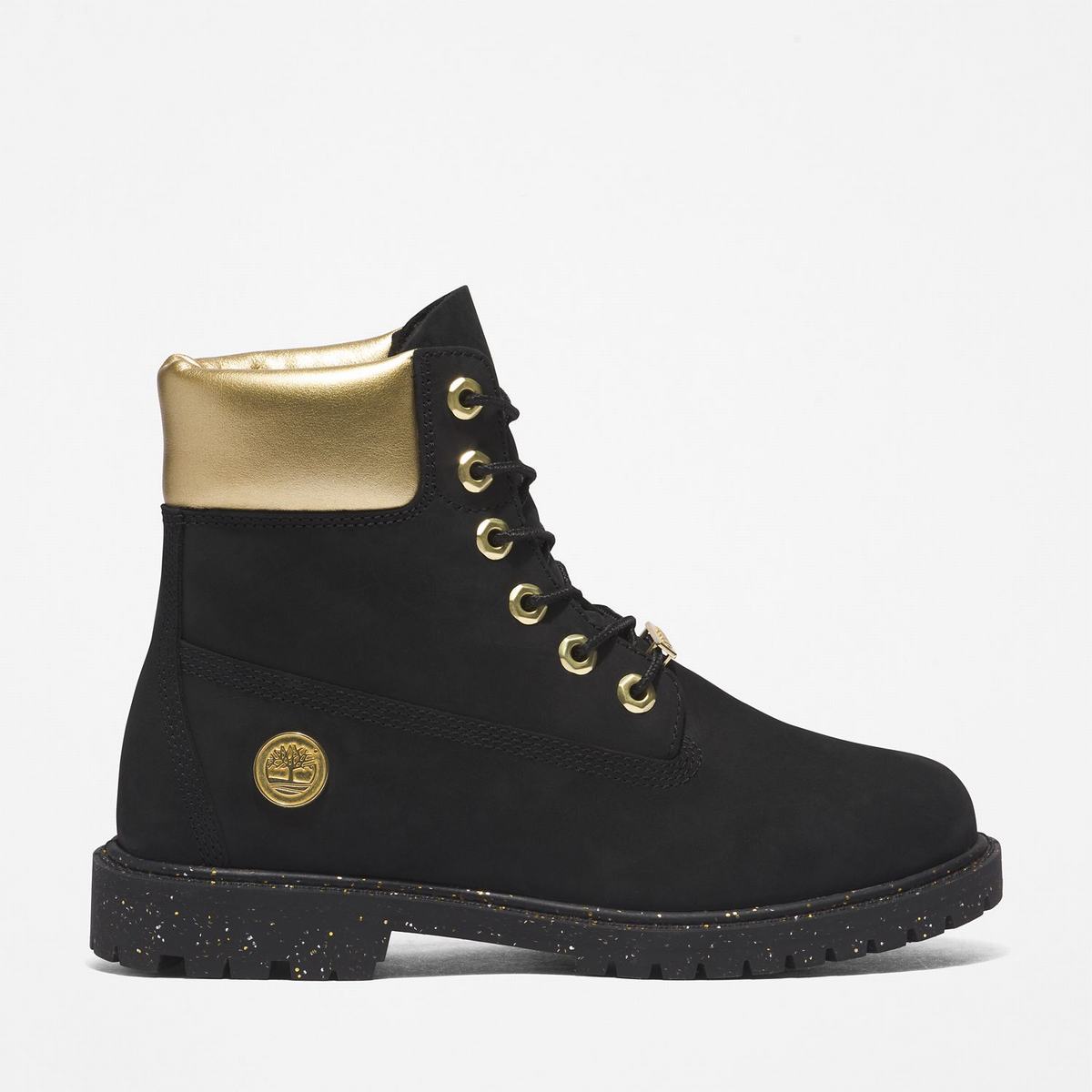 Timberland 6-Inch Boots~Vandtætte Vandtætte Støvler Dame Sort Guld | PVOI98017